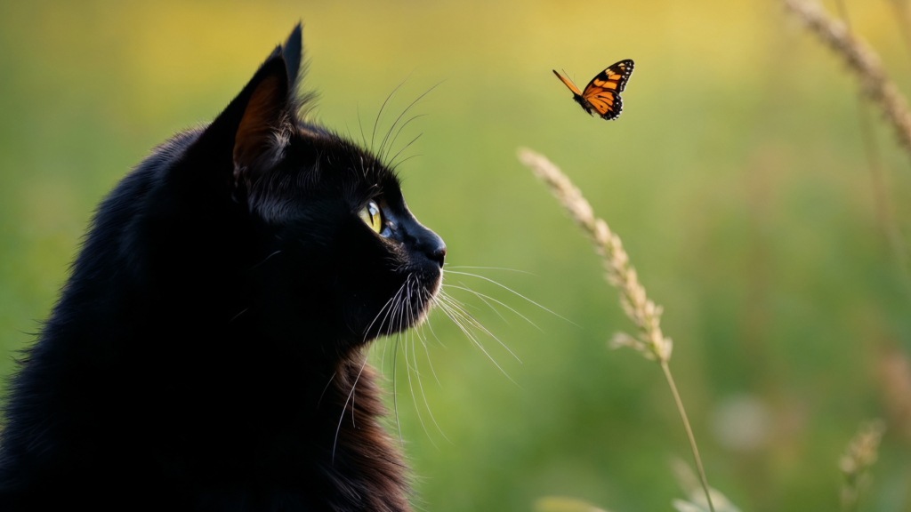 Designer (3) Hermoso gato negro saludable disfrutando de la naturaleza - Nutrición natural y sostenible en Gatifiko Lima